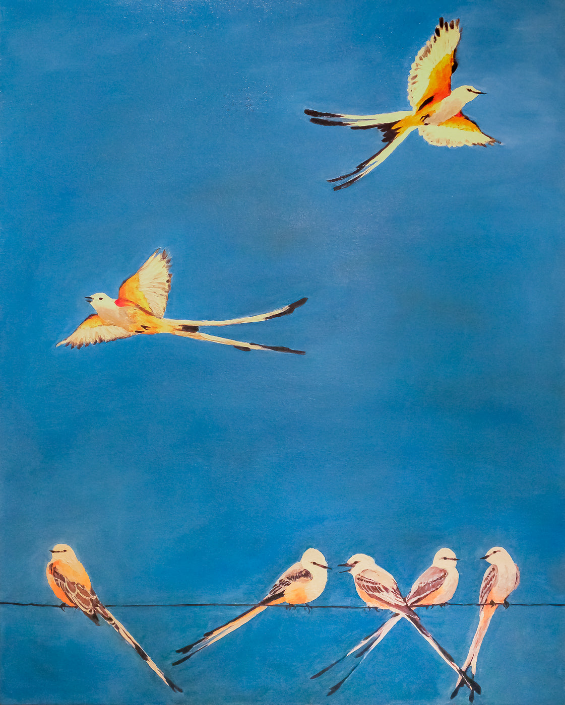 Scissor-Tailed Flycatchers, Giclée Print, Signed