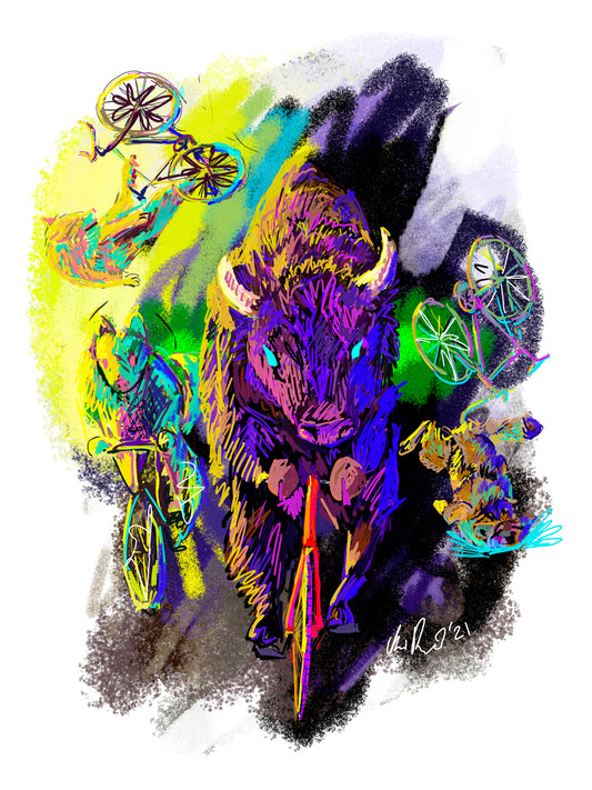 Bison on a Bike #4, Giclee Print, Signed