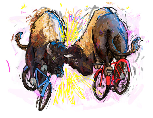 Bison on Bikes, Giclee Print, Signed
