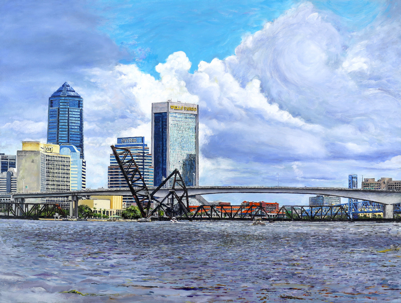Jacksonville, Florida Downtown with St John's River, Giclee Print, Signed