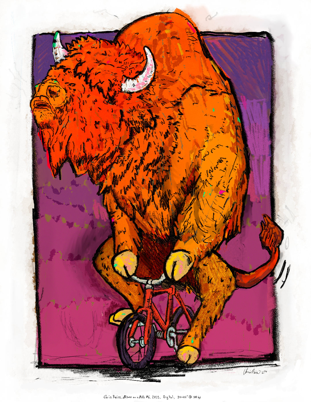 Bison on a Bike #6, Giclee Print, Signed
